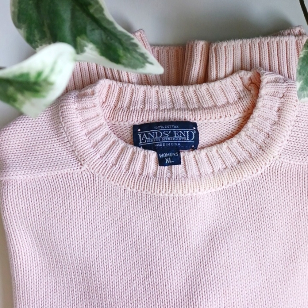 🍁 Womens VTG Lands' End Drifter crewneck sweater in peach 🇺🇸